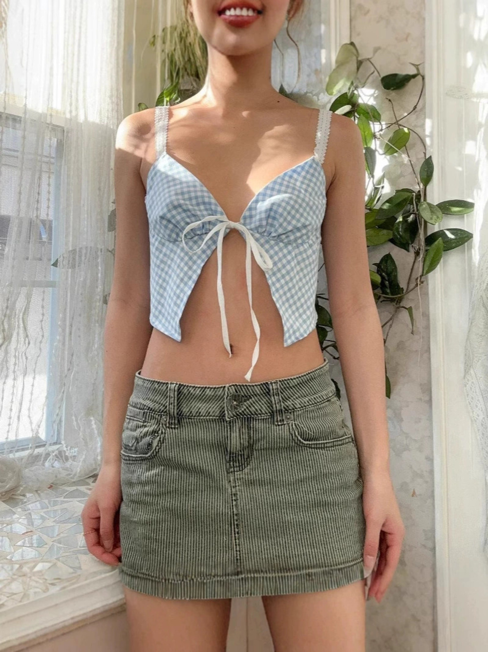 Zara Lace Up Backless Plaid Summer Camisole